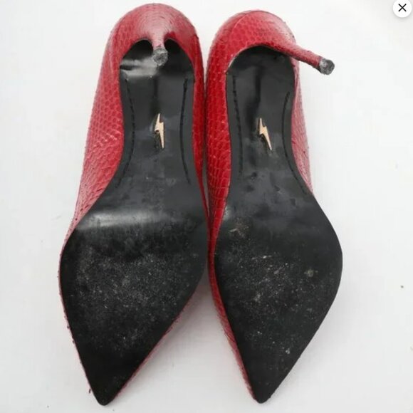 Lust For Life KRUSH Leather Snakeskin Pumps Stilettos Sexy Red Vamp High Heels - Picture 10 of 13